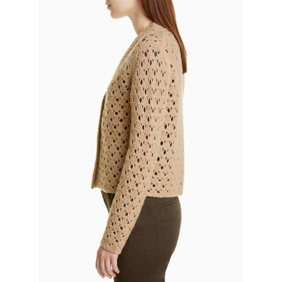VINCE Crochet Cardigan Sweater Cashmere Wool Amber Light Cropped Knitwear Small - Picture 5 of 15